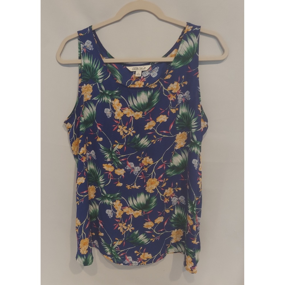 The Pioneer Woman Womens Blue Floral Butterfly Flowy Tank Top Blouse Size Large